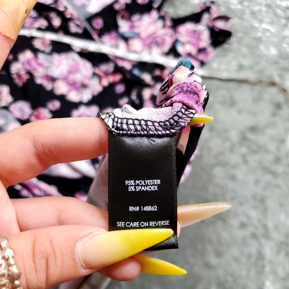 Torrid Purple/Black Floral Cold‎ Shoulder Wrap Dress - Picture 7 of 7